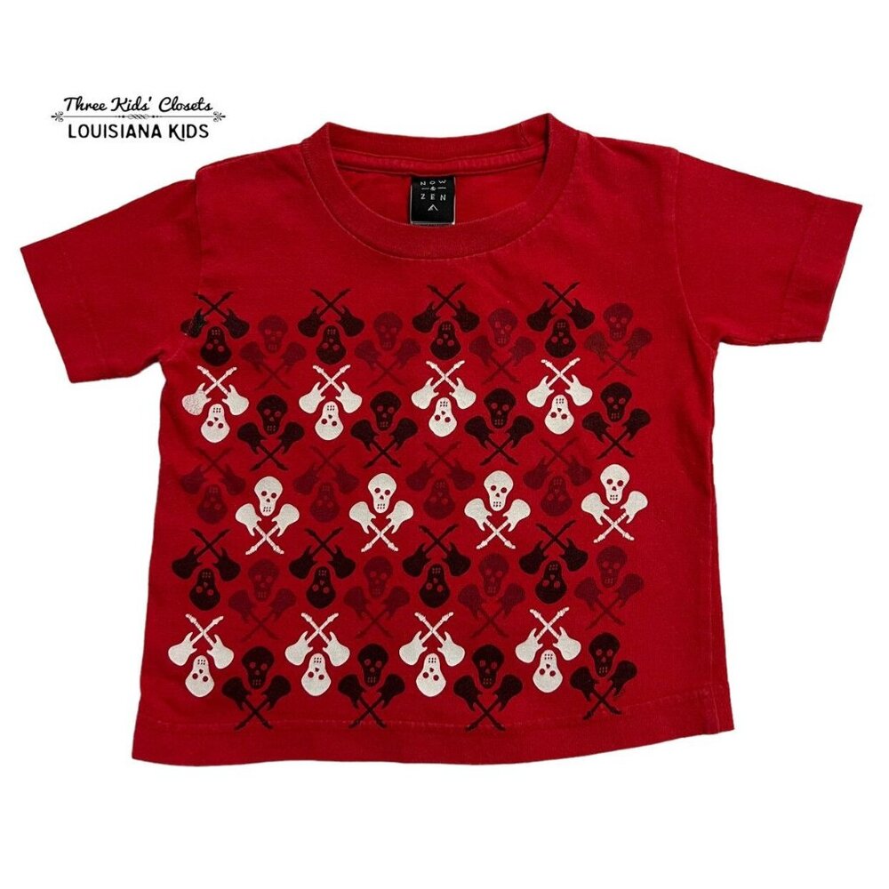 Now & Zen 3T Rock & Roll Guitar Skull & Crossbones Tee Shirt